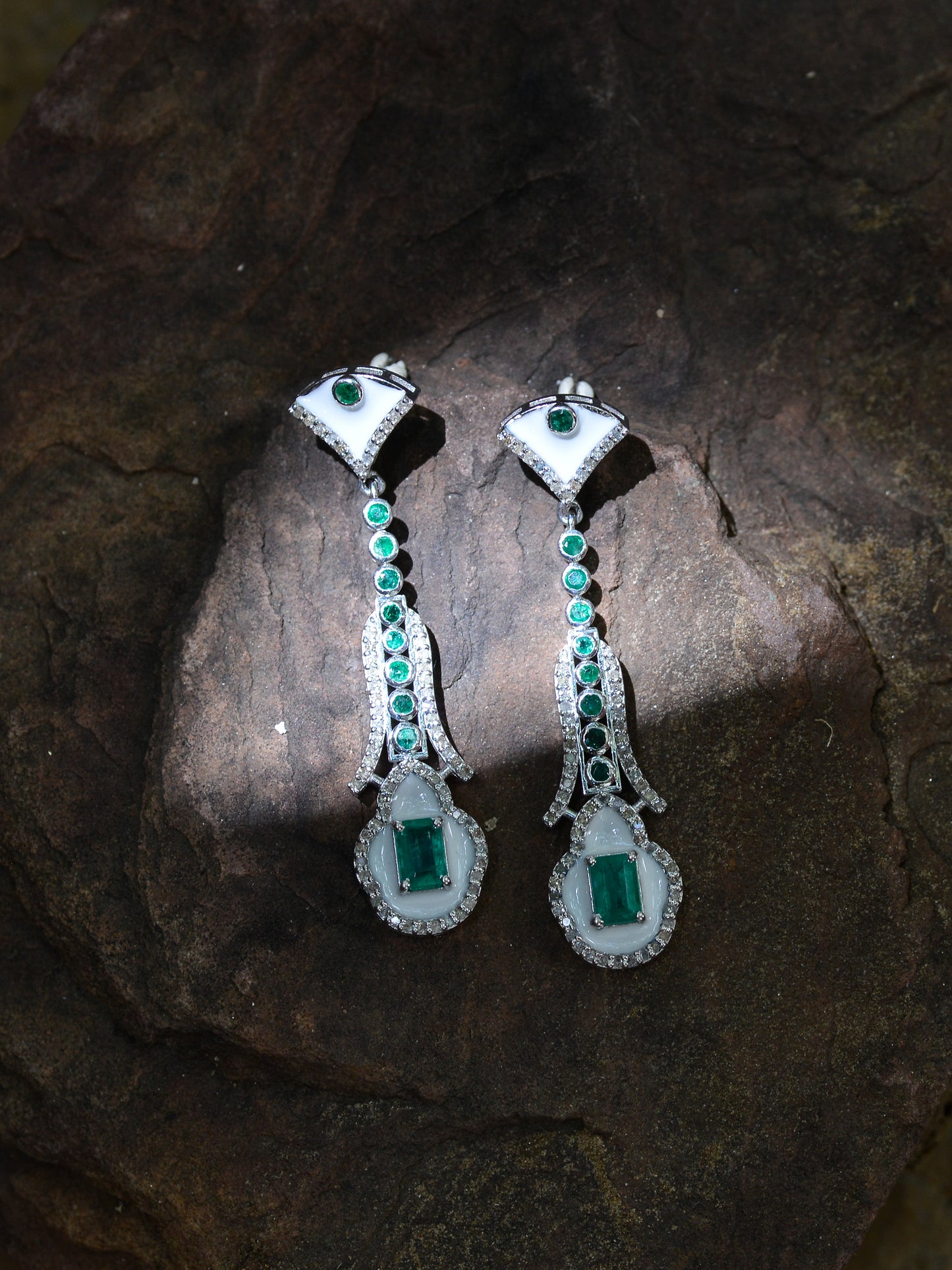 WHITE ENAMEL ART DECO EARRINGS