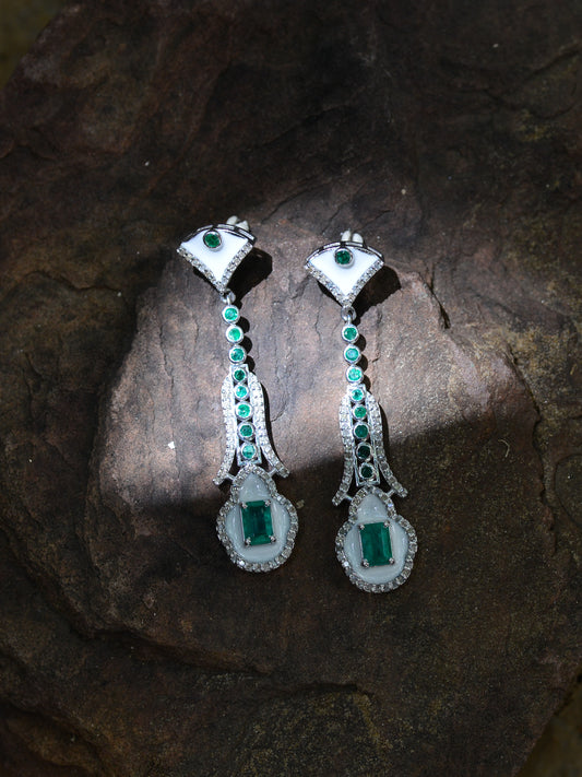 WHITE ENAMEL ART DECO EARRINGS